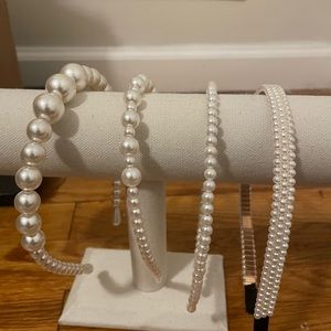 4 Pieces Pearls Headbands Women White Faux Pearl Rhinestones Hairbands